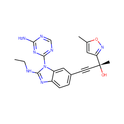 CCNc1nc2ccc(C#C[C@@](C)(O)c3cc(C)on3)cc2n1-c1ncnc(N)n1 ZINC000218860109