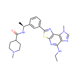 CCNc1nc2sc(-c3cccc([C@H](C)NC(=O)C4CCN(C)CC4)c3)nc2c2c1ncn2C ZINC000066259397