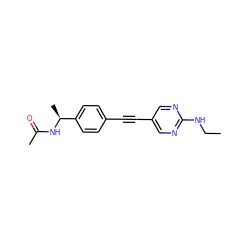 CCNc1ncc(C#Cc2ccc([C@H](C)NC(C)=O)cc2)cn1 ZINC000142365332