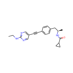 CCNc1ncc(C#Cc2ccc(C[C@@H](C)NC(=O)C3CC3)cc2)cn1 ZINC000113409042