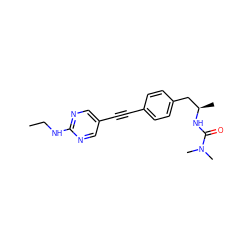 CCNc1ncc(C#Cc2ccc(C[C@@H](C)NC(=O)N(C)C)cc2)cn1 ZINC000142360496