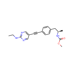 CCNc1ncc(C#Cc2ccc(C[C@@H](C)NC(=O)OC)cc2)cn1 ZINC000169706453