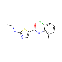 CCNc1ncc(C(=O)Nc2c(C)cccc2Cl)s1 ZINC000029041370