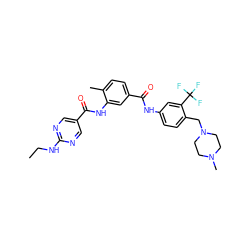 CCNc1ncc(C(=O)Nc2cc(C(=O)Nc3ccc(CN4CCN(C)CC4)c(C(F)(F)F)c3)ccc2C)cn1 ZINC000169311244