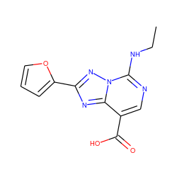 CCNc1ncc(C(=O)O)c2nc(-c3ccco3)nn12 ZINC000299835363