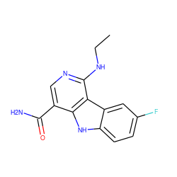 CCNc1ncc(C(N)=O)c2[nH]c3ccc(F)cc3c12 ZINC000072122824