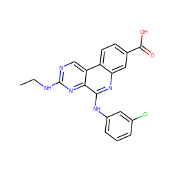 CCNc1ncc2c(n1)c(Nc1cccc(Cl)c1)nc1cc(C(=O)O)ccc12 ZINC000066112667