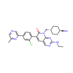 CCNc1ncc2cc(-c3ccc(-c4cncc(C)n4)cc3Cl)c(=O)n(C[C@H]3CC[C@H](N)CC3)c2n1 ZINC000653708043