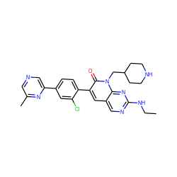 CCNc1ncc2cc(-c3ccc(-c4cncc(C)n4)cc3Cl)c(=O)n(CC3CCNCC3)c2n1 ZINC000223247870