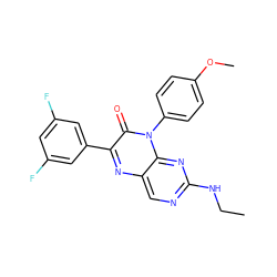 CCNc1ncc2nc(-c3cc(F)cc(F)c3)c(=O)n(-c3ccc(OC)cc3)c2n1 ZINC000004238284