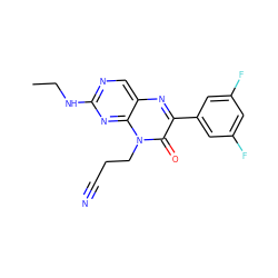 CCNc1ncc2nc(-c3cc(F)cc(F)c3)c(=O)n(CCC#N)c2n1 ZINC000004238632