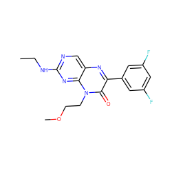 CCNc1ncc2nc(-c3cc(F)cc(F)c3)c(=O)n(CCOC)c2n1 ZINC000004238833