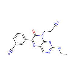 CCNc1ncc2nc(-c3cccc(C#N)c3)c(=O)n(CCC#N)c2n1 ZINC000004239076