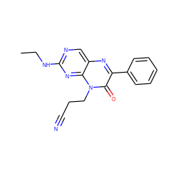 CCNc1ncc2nc(-c3ccccc3)c(=O)n(CCC#N)c2n1 ZINC000004238630