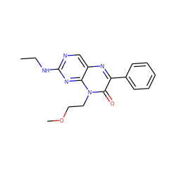 CCNc1ncc2nc(-c3ccccc3)c(=O)n(CCOC)c2n1 ZINC000004238602