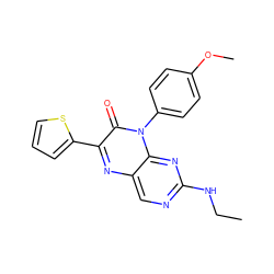 CCNc1ncc2nc(-c3cccs3)c(=O)n(-c3ccc(OC)cc3)c2n1 ZINC000004238206