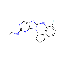 CCNc1ncc2nc(Nc3ccccc3F)n(C3CCCC3)c2n1 ZINC000073198493