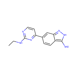 CCNc1nccc(-c2ccc3c(N)[nH]nc3c2)n1 ZINC000071316537