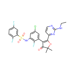 CCNc1nccc(C2=C(c3cc(Cl)cc(NS(=O)(=O)c4cc(F)ccc4F)c3F)C(=O)C(C)(C)O2)n1 ZINC000220319867