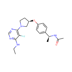 CCNc1ncnc(N2CC[C@@H](Oc3ccc([C@H](C)NC(C)=O)cc3)C2)c1F ZINC000261113556