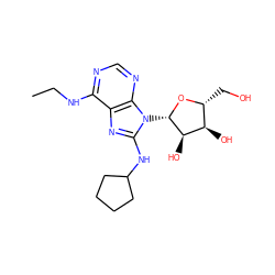 CCNc1ncnc2c1nc(NC1CCCC1)n2[C@@H]1O[C@H](CO)[C@@H](O)[C@H]1O ZINC000013755466