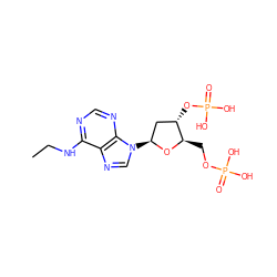 CCNc1ncnc2c1ncn2[C@H]1C[C@H](OP(=O)(O)O)[C@@H](COP(=O)(O)O)O1 ZINC000013776837