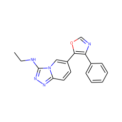 CCNc1nnc2ccc(-c3ocnc3-c3ccccc3)cn12 ZINC000014961237