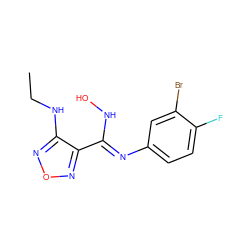 CCNc1nonc1C(=Nc1ccc(F)c(Br)c1)NO ZINC001772589389