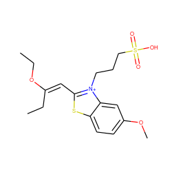 CCO/C(=C/c1sc2ccc(OC)cc2[n+]1CCCS(=O)(=O)O)CC ZINC000004737245