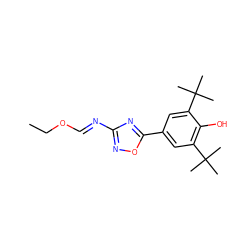 CCO/C=N/c1noc(-c2cc(C(C)(C)C)c(O)c(C(C)(C)C)c2)n1 ZINC000013727676