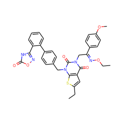 CCO/N=C(/Cn1c(=O)c2cc(CC)sc2n(Cc2ccc(-c3ccccc3-c3noc(=O)[nH]3)cc2)c1=O)c1ccc(OC)cc1 ZINC000096170000