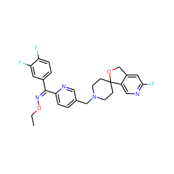 CCO/N=C(/c1ccc(F)c(F)c1)c1ccc(CN2CCC3(CC2)OCc2cc(F)ncc23)cn1 ZINC000045316392