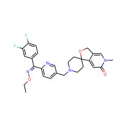 CCO/N=C(/c1ccc(F)c(F)c1)c1ccc(CN2CCC3(CC2)OCc2cn(C)c(=O)cc23)cn1 ZINC000045324362