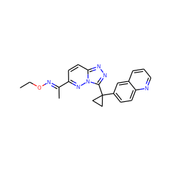 CCO/N=C(\C)c1ccc2nnc(C3(c4ccc5ncccc5c4)CC3)n2n1 ZINC000096170365