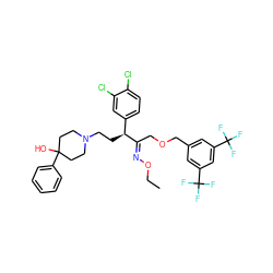 CCO/N=C(\COCc1cc(C(F)(F)F)cc(C(F)(F)F)c1)[C@@H](CCN1CCC(O)(c2ccccc2)CC1)c1ccc(Cl)c(Cl)c1 ZINC000027896181