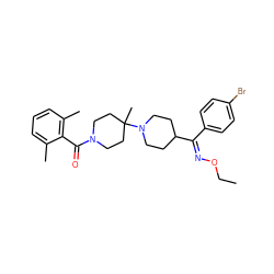 CCO/N=C(\c1ccc(Br)cc1)C1CCN(C2(C)CCN(C(=O)c3c(C)cccc3C)CC2)CC1 ZINC000026841222