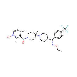 CCO/N=C(\c1ccc(C(F)(F)F)cc1)C1CCN(C2(C)CCN(C(=O)c3c(C)cc[n+]([O-])c3C)CC2)CC1 ZINC000026847918