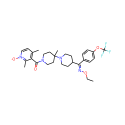 CCO/N=C(\c1ccc(OC(F)(F)F)cc1)C1CCN(C2(C)CCN(C(=O)c3c(C)cc[n+]([O-])c3C)CC2)CC1 ZINC000026848746