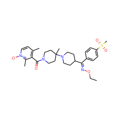 CCO/N=C(\c1ccc(S(C)(=O)=O)cc1)C1CCN(C2(C)CCN(C(=O)c3c(C)cc[n+]([O-])c3C)CC2)CC1 ZINC000026848148