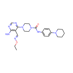 CCO/N=C/c1c(N)ncnc1N1CCN(C(=O)Nc2ccc(N3CCCCC3)cc2)CC1 ZINC000028824261