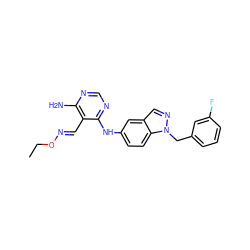 CCO/N=C/c1c(N)ncnc1Nc1ccc2c(cnn2Cc2cccc(F)c2)c1 ZINC000029044085