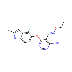 CCO/N=C/c1c(N)ncnc1Oc1ccc2[nH]c(C)cc2c1F ZINC000014949793