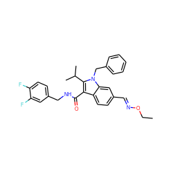 CCO/N=C/c1ccc2c(C(=O)NCc3ccc(F)c(F)c3)c(C(C)C)n(Cc3ccccc3)c2c1 ZINC000096172231