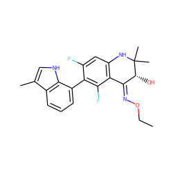 CCO/N=C1/c2c(cc(F)c(-c3cccc4c(C)c[nH]c34)c2F)NC(C)(C)[C@@H]1O ZINC000071318217