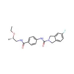 CCO[C@@H](C)CNC(=O)c1ccc(NC(=O)N2Cc3ccc(F)cc3C2)cc1 ZINC000167256001