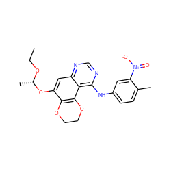 CCO[C@@H](C)Oc1cc2ncnc(Nc3ccc(C)c([N+](=O)[O-])c3)c2c2c1OCCO2 ZINC000653905734