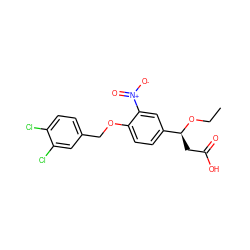 CCO[C@@H](CC(=O)O)c1ccc(OCc2ccc(Cl)c(Cl)c2)c([N+](=O)[O-])c1 ZINC000116391373