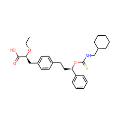 CCO[C@@H](Cc1ccc(CC[C@@H](OC(=S)NCC2CCCCC2)c2ccccc2)cc1)C(=O)O ZINC000028822020