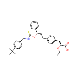 CCO[C@@H](Cc1ccc(CC[C@@H](OC(=S)NCc2ccc(C(C)(C)C)cc2)c2ccccc2)cc1)C(=O)O ZINC000028822003