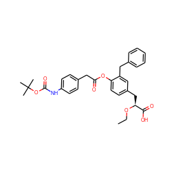 CCO[C@@H](Cc1ccc(OC(=O)Cc2ccc(NC(=O)OC(C)(C)C)cc2)c(Cc2ccccc2)c1)C(=O)O ZINC000043198081